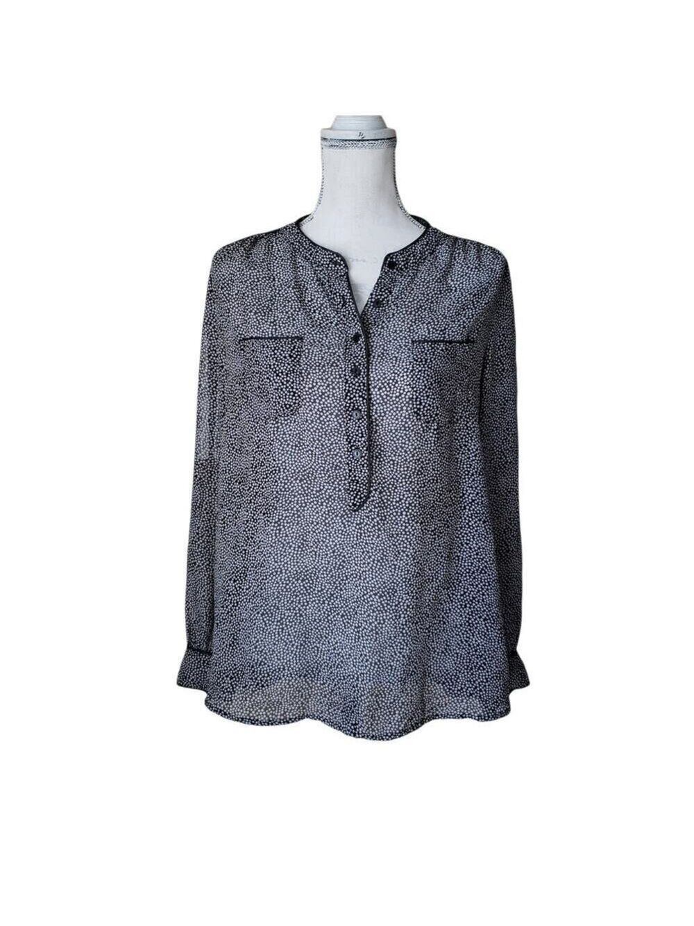 Darjoni Women's Black Polka Dots Sheer Long Sleeve Blouse Size M